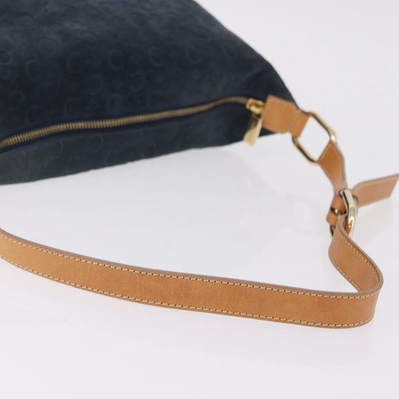 CELINE C Macadam Canvas Shoulder Bag Suede Navy Gold Auth ep16792A