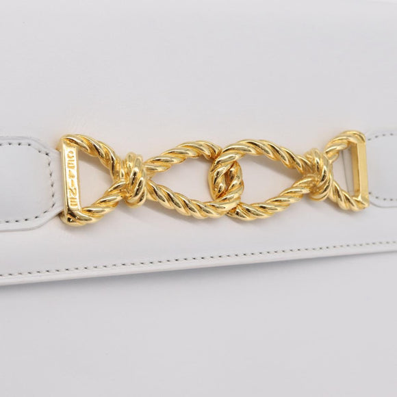 CELINE Shoulder Bag Leather White Gold Auth ep16793A