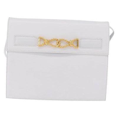 CELINE Shoulder Bag Leather White Gold Auth ep16793A - 0