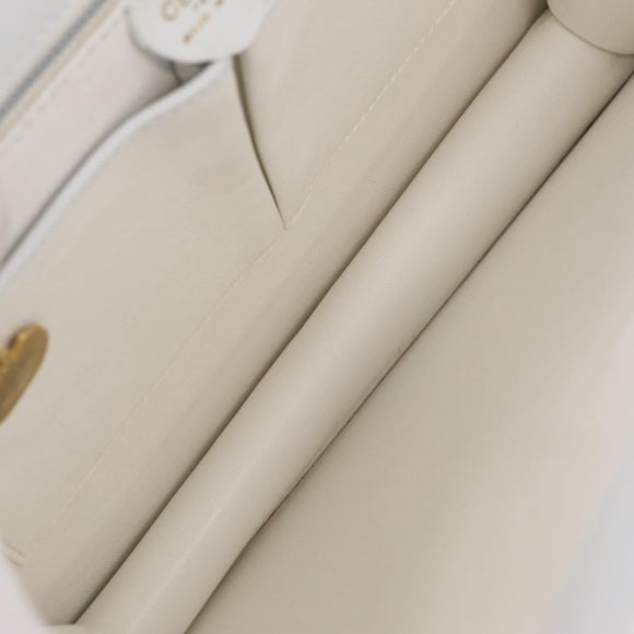 CELINE Shoulder Bag Leather White Gold Auth ep16793A