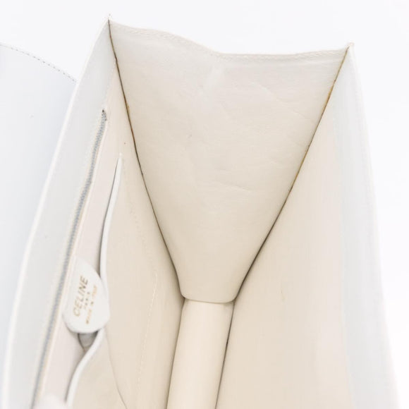 CELINE Shoulder Bag Leather White Gold Auth ep16793A