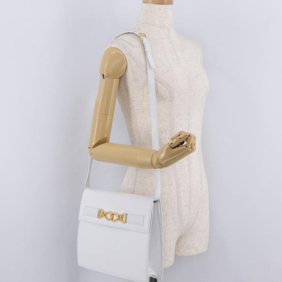 CELINE Shoulder Bag Leather White Gold Auth ep16793A