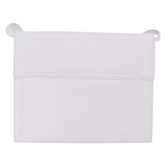 CELINE Shoulder Bag Leather White Gold Auth ep16793A