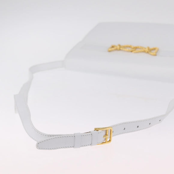 CELINE Shoulder Bag Leather White Gold Auth ep16793A