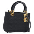 Christian Dior Lady Dior Canage Hand Bag Nylon 2way Black Gold Auth ep16794V-1
