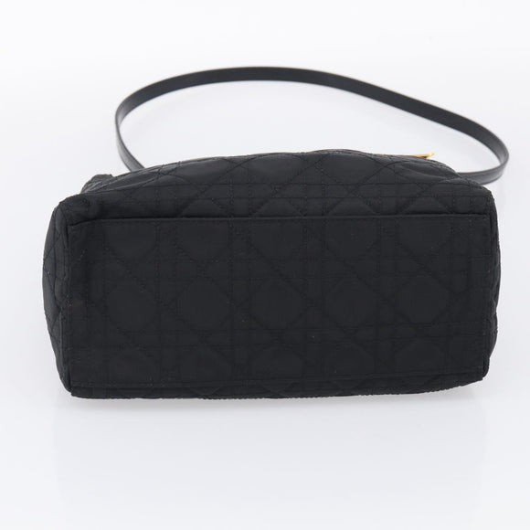 Christian Dior Lady Dior Canage Hand Bag Nylon 2way Black Gold Auth ep16794V