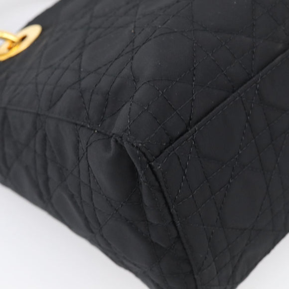 Christian Dior Lady Dior Canage Hand Bag Nylon 2way Black Gold Auth ep16794V
