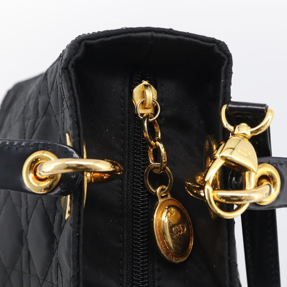 Christian Dior Lady Dior Canage Hand Bag Nylon 2way Black Gold Auth ep16794V