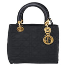 Christian Dior Lady Dior Canage Hand Bag Nylon 2way Black Gold Auth ep16794V-2