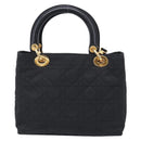 Christian Dior Lady Dior Canage Hand Bag Nylon 2way Black Gold Auth ep16794V-3
