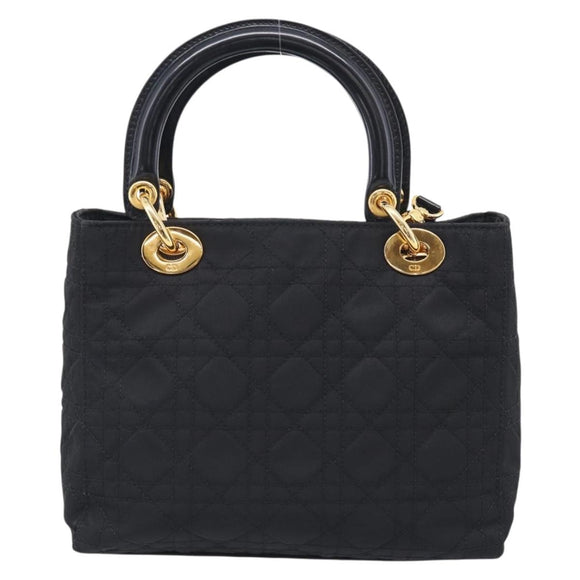 Christian Dior Lady Dior Canage Hand Bag Nylon 2way Black Gold Auth ep16794V