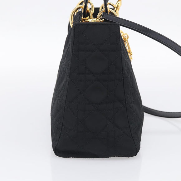 Christian Dior Lady Dior Canage Hand Bag Nylon 2way Black Gold Auth ep16794V