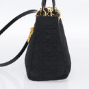 Christian Dior Lady Dior Canage Hand Bag Nylon 2way Black Gold Auth ep16794V-5