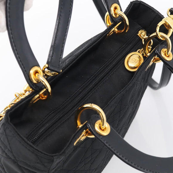 Christian Dior Lady Dior Canage Hand Bag Nylon 2way Black Gold Auth ep16794V