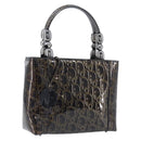 Christian Dior Maris Pearl Bag Patent Leather Dark Brown Silver Auth ep16803-1