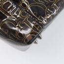 Christian Dior Maris Pearl Bag Patent Leather Dark Brown Silver Auth ep16803-14