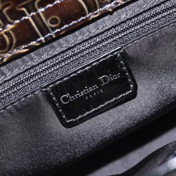 Christian Dior Maris Pearl Bag Patent Leather Dark Brown Silver Auth ep16803