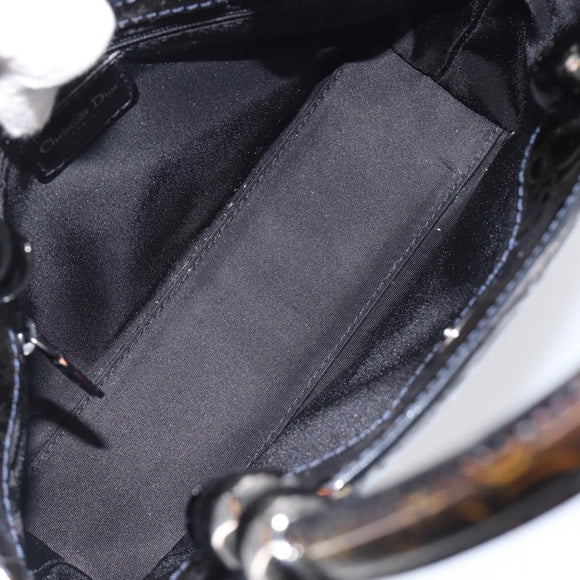 Christian Dior Maris Pearl Bag Patent Leather Dark Brown Silver Auth ep16803