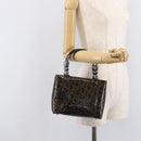 Christian Dior Maris Pearl Bag Patent Leather Dark Brown Silver Auth ep16803-24