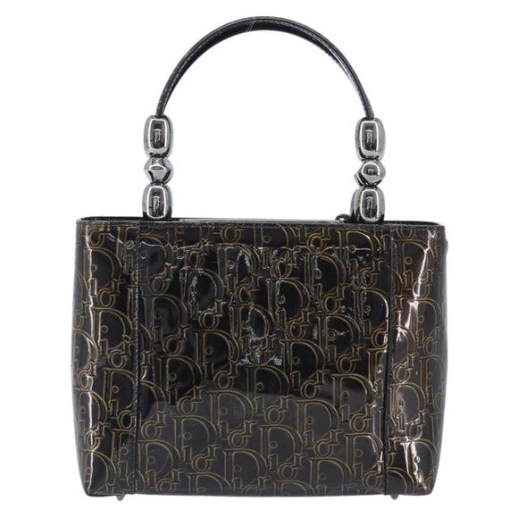 Christian Dior Maris Pearl Bag Patent Leather Dark Brown Silver Auth ep16803