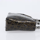 Christian Dior Maris Pearl Bag Patent Leather Dark Brown Silver Auth ep16803-4