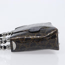 Christian Dior Maris Pearl Bag Patent Leather Dark Brown Silver Auth ep16803-5