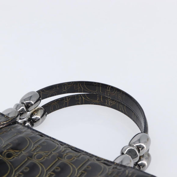 Christian Dior Maris Pearl Bag Patent Leather Dark Brown Silver Auth ep16803