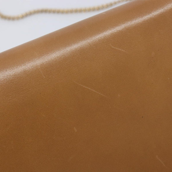 Christian Dior Chain Shoulder Bag Leather Beige Gold Auth ep16809