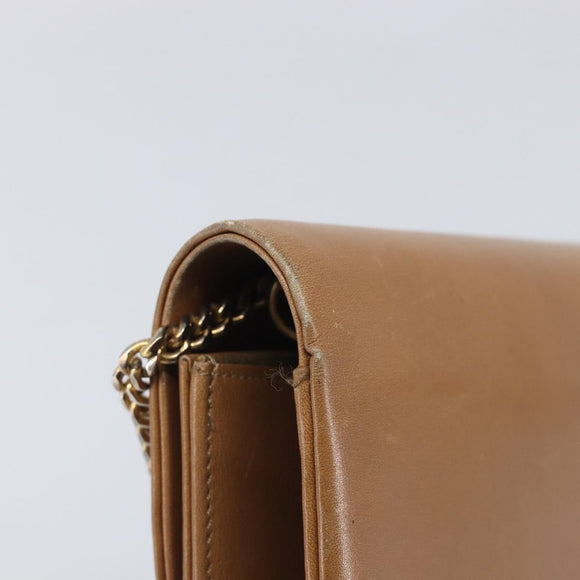 Christian Dior Chain Shoulder Bag Leather Beige Gold Auth ep16809