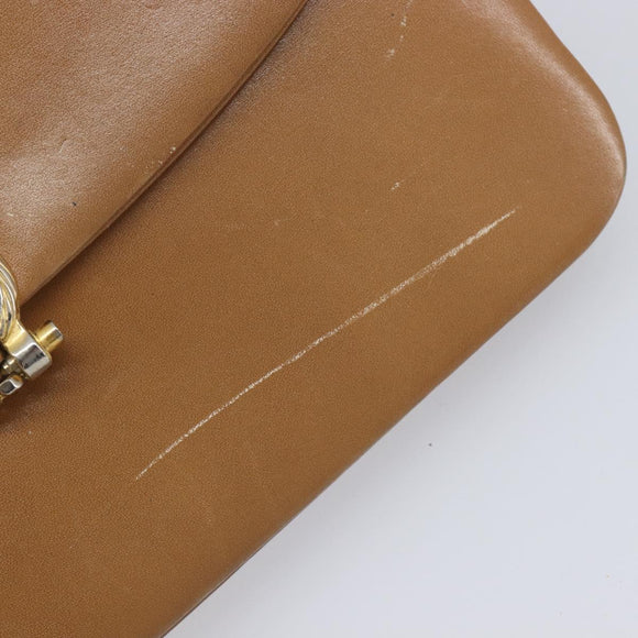Christian Dior Chain Shoulder Bag Leather Beige Gold Auth ep16809