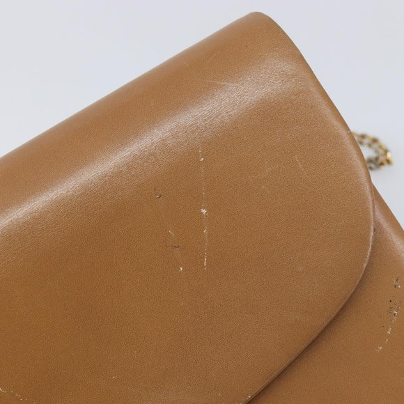 Christian Dior Chain Shoulder Bag Leather Beige Gold Auth ep16809