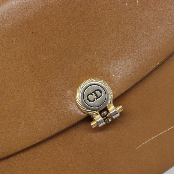 Christian Dior Chain Shoulder Bag Leather Beige Gold Auth ep16809
