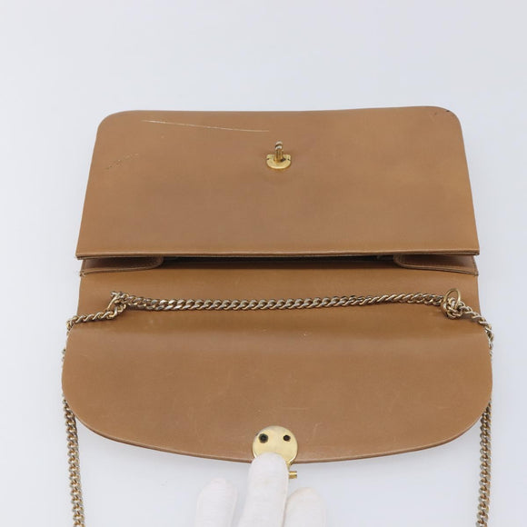 Christian Dior Chain Shoulder Bag Leather Beige Gold Auth ep16809