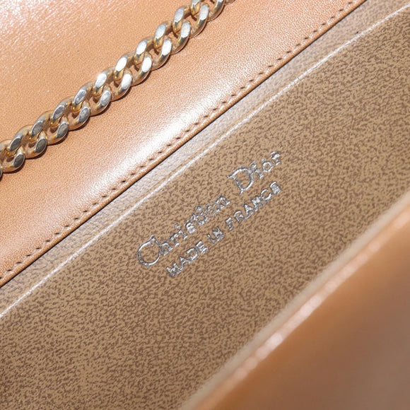 Christian Dior Chain Shoulder Bag Leather Beige Gold Auth ep16809