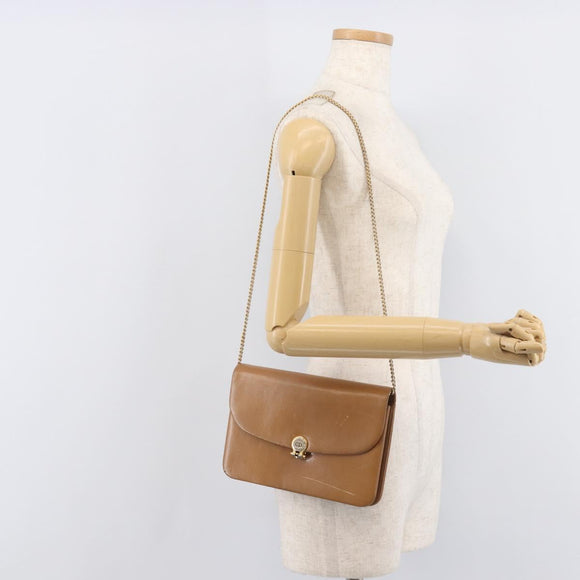 Christian Dior Chain Shoulder Bag Leather Beige Gold Auth ep16809
