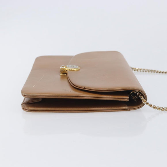Christian Dior Chain Shoulder Bag Leather Beige Gold Auth ep16809