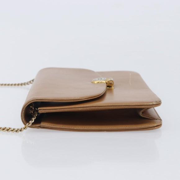 Christian Dior Chain Shoulder Bag Leather Beige Gold Auth ep16809