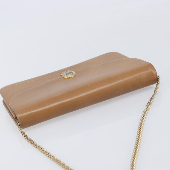 Christian Dior Chain Shoulder Bag Leather Beige Gold Auth ep16809