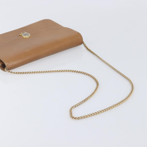 Christian Dior Chain Shoulder Bag Leather Beige Gold Auth ep16809