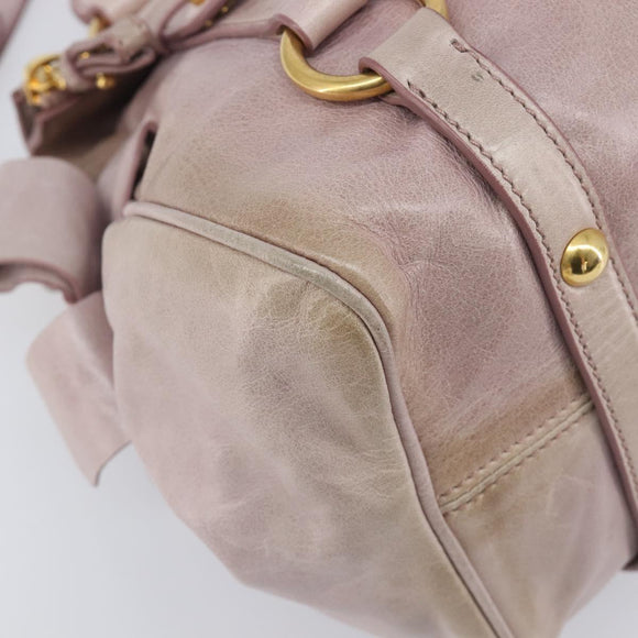 Miu Miu Side ribbon Hand Bag Leather 2way Pink Gold Auth ep16810V