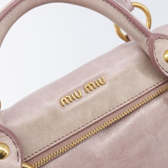 Miu Miu Side ribbon Hand Bag Leather 2way Pink Gold Auth ep16810V
