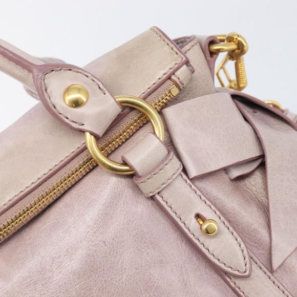 Miu Miu Side ribbon Hand Bag Leather 2way Pink Gold Auth ep16810V