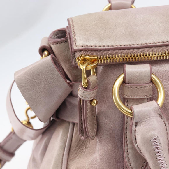 Miu Miu Side ribbon Hand Bag Leather 2way Pink Gold Auth ep16810V