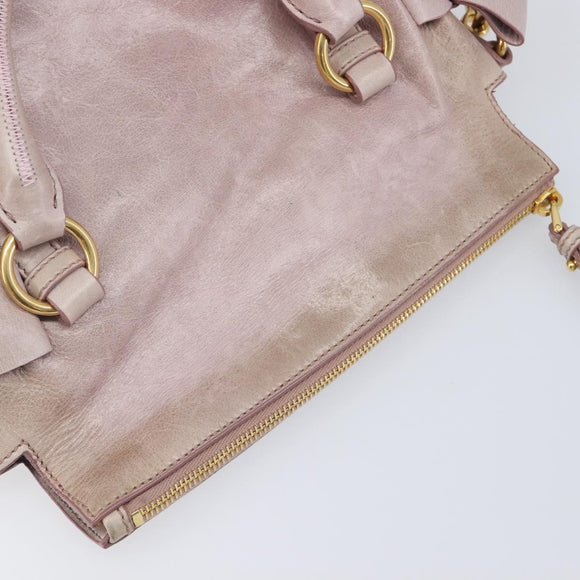 Miu Miu Side ribbon Hand Bag Leather 2way Pink Gold Auth ep16810V