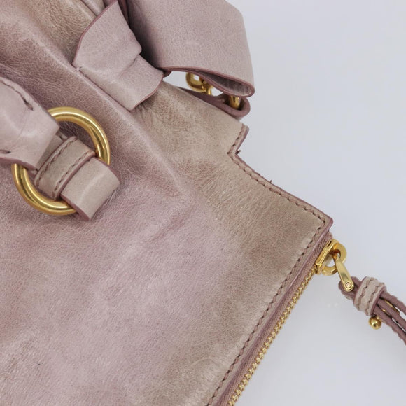 Miu Miu Side ribbon Hand Bag Leather 2way Pink Gold Auth ep16810V