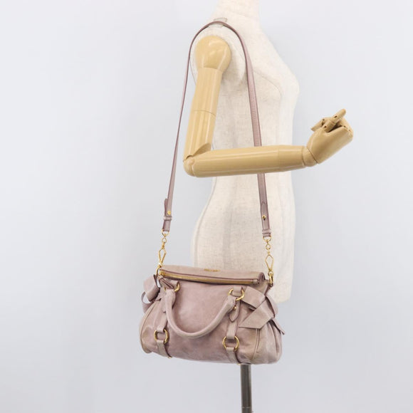 Miu Miu Side ribbon Hand Bag Leather 2way Pink Gold Auth ep16810V