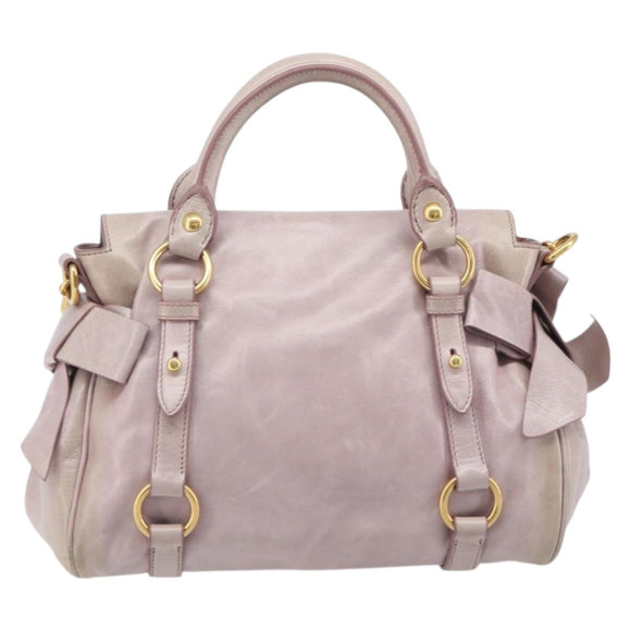 Miu Miu Side ribbon Hand Bag Leather 2way Pink Gold Auth ep16810V
