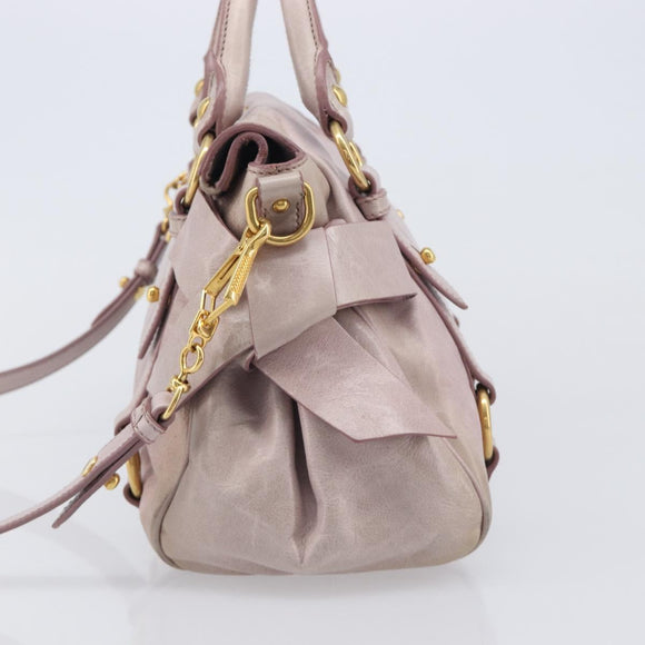 Miu Miu Side ribbon Hand Bag Leather 2way Pink Gold Auth ep16810V
