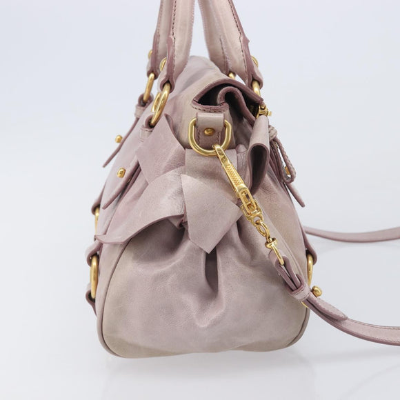 Miu Miu Side ribbon Hand Bag Leather 2way Pink Gold Auth ep16810V