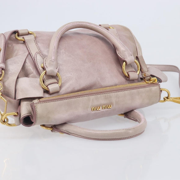 Miu Miu Side ribbon Hand Bag Leather 2way Pink Gold Auth ep16810V